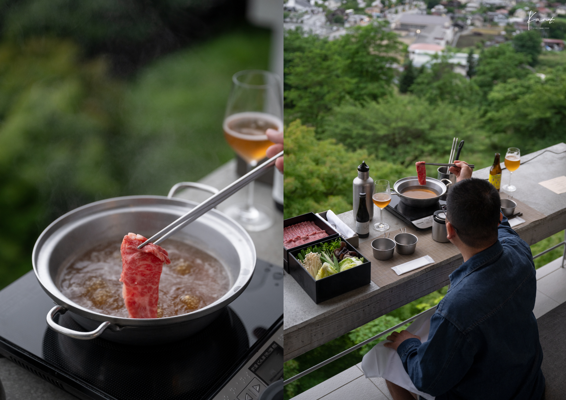 หม้อชาบูปรุงสดริมระเบียงมองวิวทะเลสาบที่ HOSHINOYA Fuji