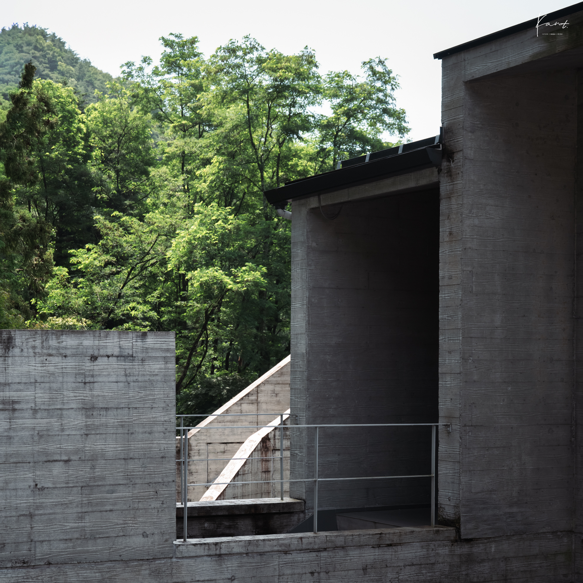อาคาร Cabin คอนกรีตทรงกล่องมินิมอลกลางป่าสนของ HOSHINOYA Fuji