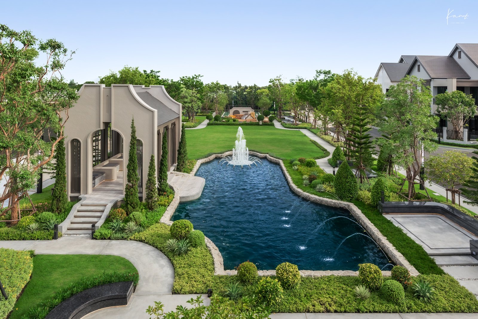 สวนกลางและน้ำพุกลางโครงการ Grand Bangkok Boulevard ราชพฤกษ์-พรานนก