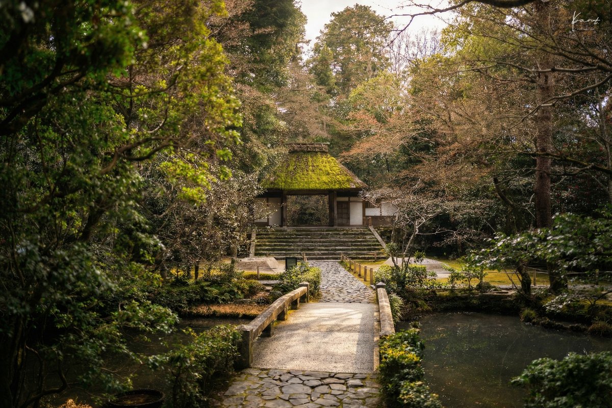 สวนและสระน้ำในวัด Honen-in