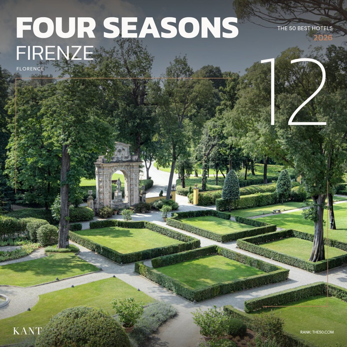 การ์ดอันดับ 12 The World’s 50 Best Hotels 2026 — Four Seasons Hotel Firenze ฟลอเรนซ์ อิตาลี