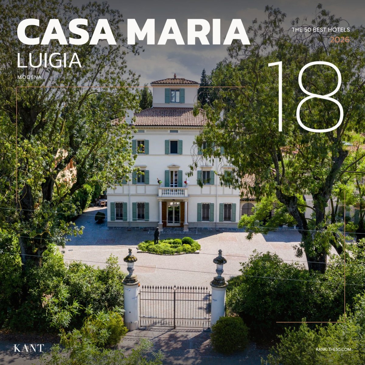 การ์ดอันดับ 18 The World’s 50 Best Hotels 2026 — Casa Maria Luigia โมเดนา อิตาลี