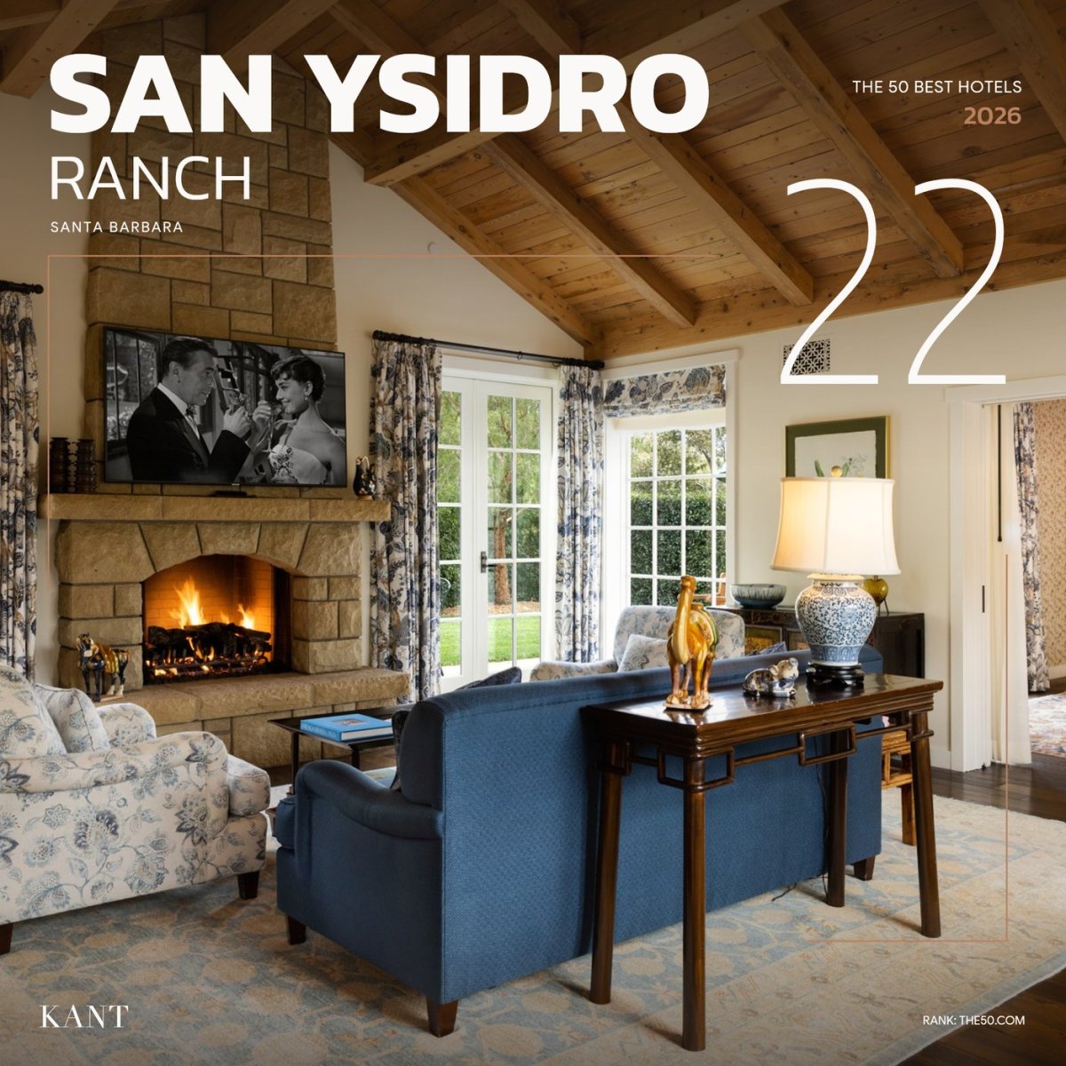 การ์ดอันดับ 22 The World’s 50 Best Hotels 2026 — San Ysidro Ranch ซานตาบาร์บารา สหรัฐฯ