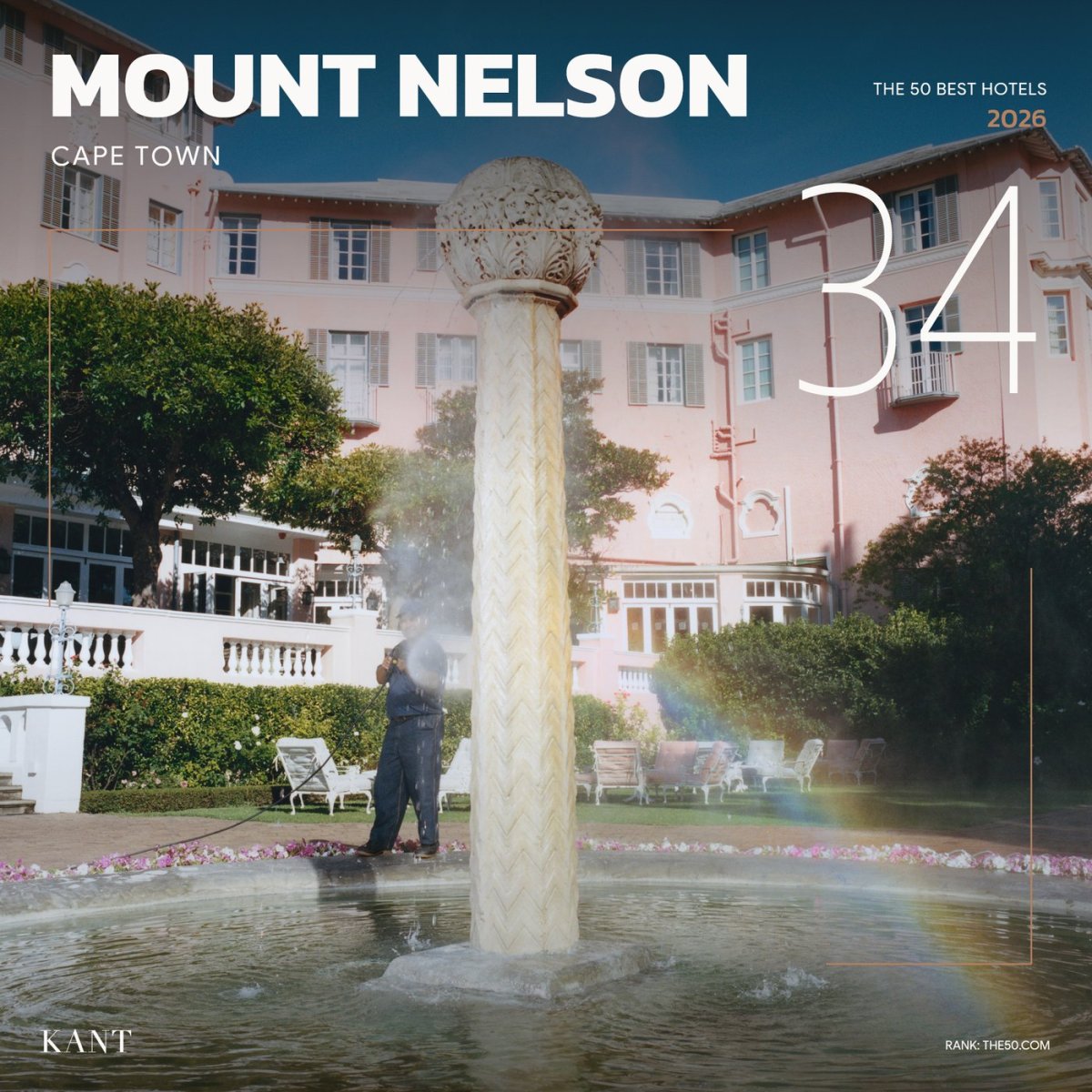 การ์ดอันดับ 34 The World’s 50 Best Hotels 2026 — Mount Nelson เคปทาวน์