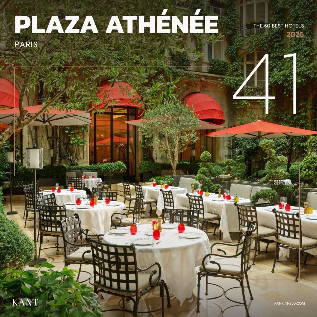 การ์ดอันดับ 41 The World’s 50 Best Hotels 2026 — Hôtel Plaza Athénée ปารีส