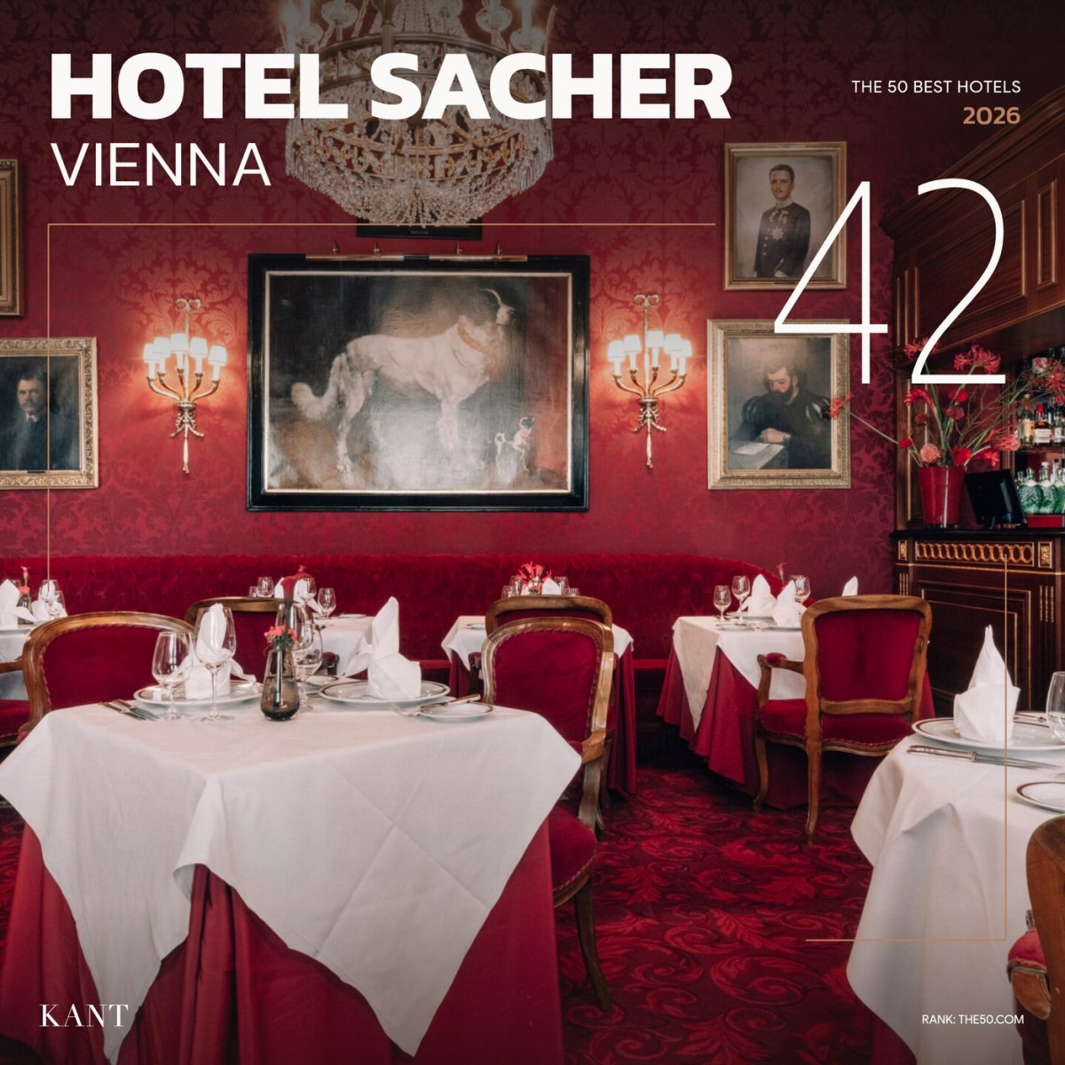 การ์ดอันดับ 42 The World’s 50 Best Hotels 2026 — Hotel Sacher Wien เวียนนา