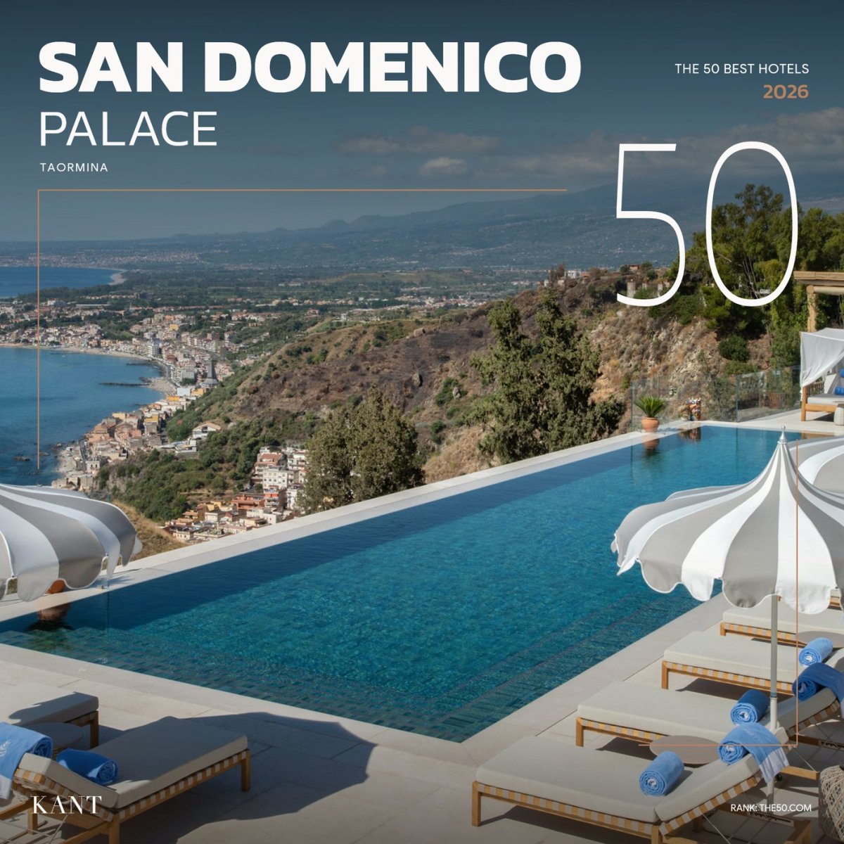การ์ดอันดับ 50 The World’s 50 Best Hotels 2026 — San Domenico Palace ทาออร์มินา ซิซิลี