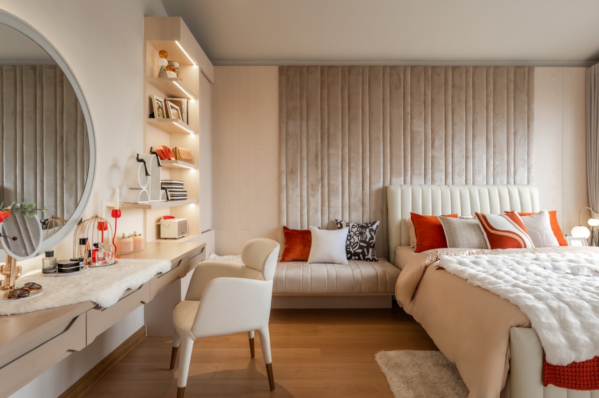 ห้องนอนลูกสาวโทนเบจครีม