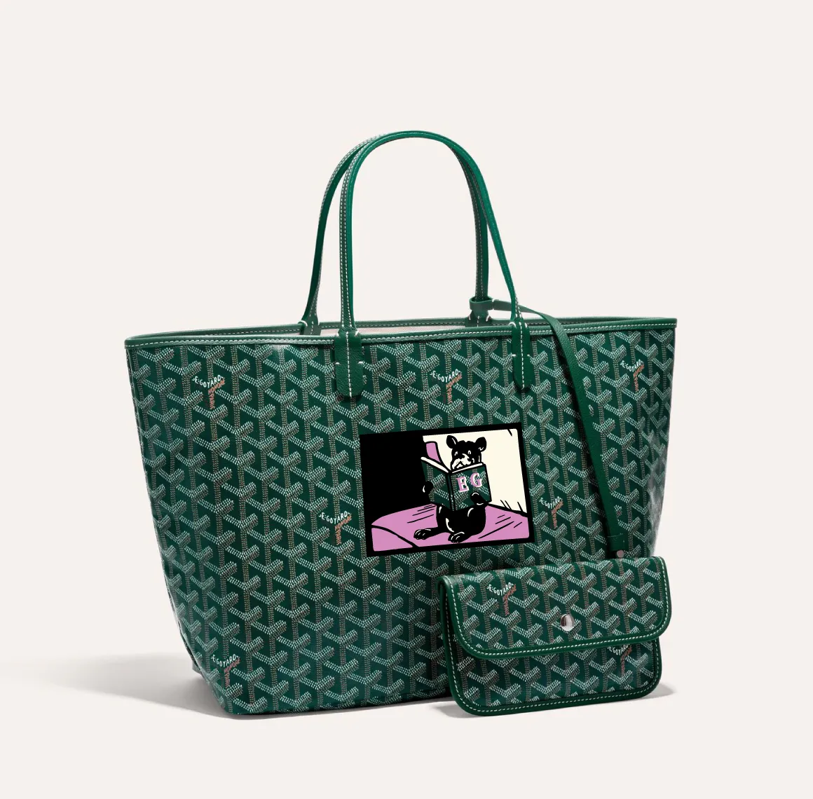 กระเป๋า Goyard Saint Louis สีเขียวพร้อมภาพเพนต์เฉพาะบุคคลและซองเล็ก