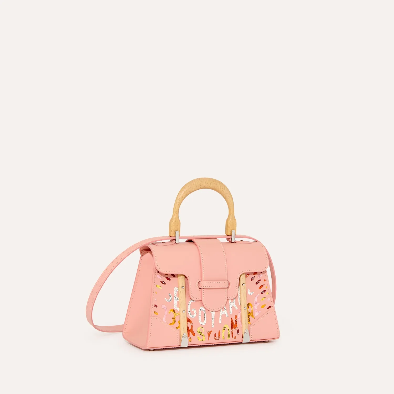 กระเป๋า Goyard Saïgon Structuré Mini รุ่น marquetery ปี 2026 สีชมพูพร้อมหูไม้