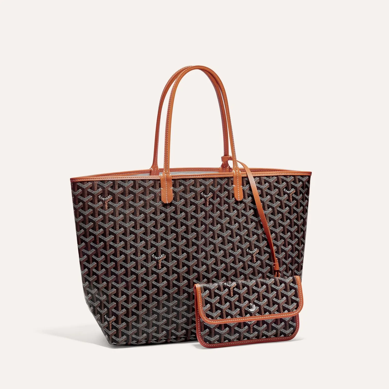 กระเป๋า Goyard Saint Louis PM ลายสีดำพร้อมหูหนังสีน้ำตาลและซองเล็ก